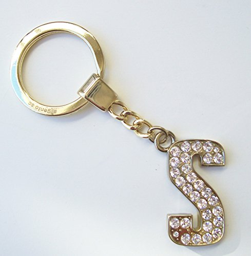Argento SC Charm Key Chain / Key Fob W/ Swarovski Crystals (Letter "S", Gold-tone W/Clear Stones)