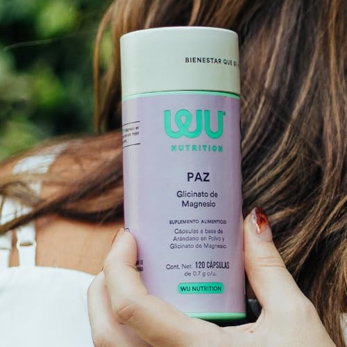 WU Nutrition PAZ Glicinato de Magnesio + Arándano | Bisglicinato Puro de Alta Absorción para Dormir, Relajación y Descanso | Suplemento para Mujer Sin Gluten | Magnesium | 120 Cápsulas (2 Meses)