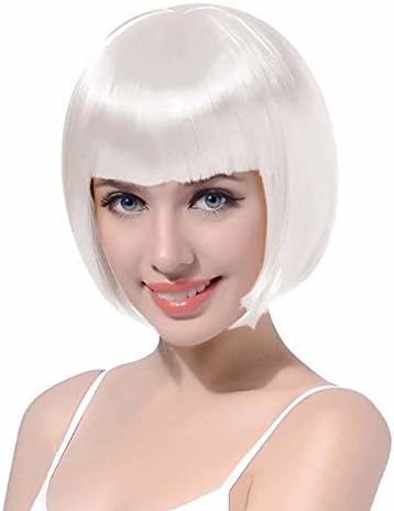 Blanna Colorful Heat Resistant Synthetic Short Straight Bob Wigs for Women Full Wig White