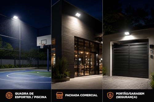 Kit 2 Refletores LED 200W Branco Frio Bivolt IP67 Alta Potência Área Externa OutStay