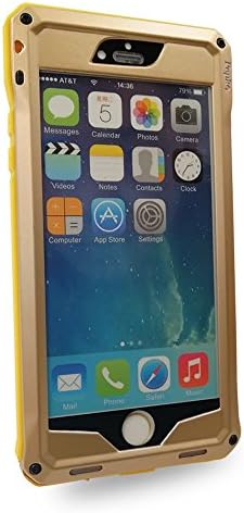 iPhone 6 Plus Heavy Duty Protective Case , Shockproof Dustproof Waterproof Aluminum Alloy Silica Gel Metal Tempered Glass Cover Case For iPhone 6 Plus 5.5" Screen (Gold)