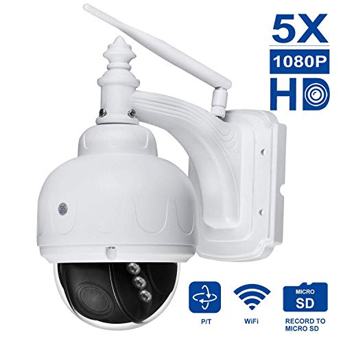 PTZ Dome IP Camera 1080P WiFi CCTV Outdoor Security Camera H.265/H.264 with 2.8-12mm Lens 5X Zoom Auto Focus, 355Â° Pan/90Â° Tilt, Night Vision, Motion Detection, Micro SD Card Slotlot