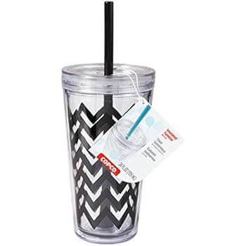 Copco 2510-0437 Minimus Double Wall Insulated Tumbler with Removable Straw, 24-Ounce, Chevron Black