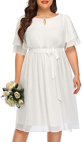 Pinup Fashion Women's Plus Size Chiffon Keyhole Neck Short Sleeve