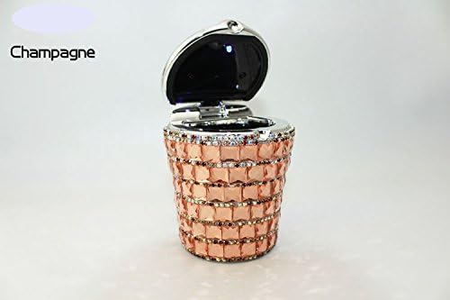 hand made unique blue light(replaceable battery),Luxury ashtray with lid,Stub Out Glow in the Dark Rhinestone Crystal Diamond bling (champagne for car)