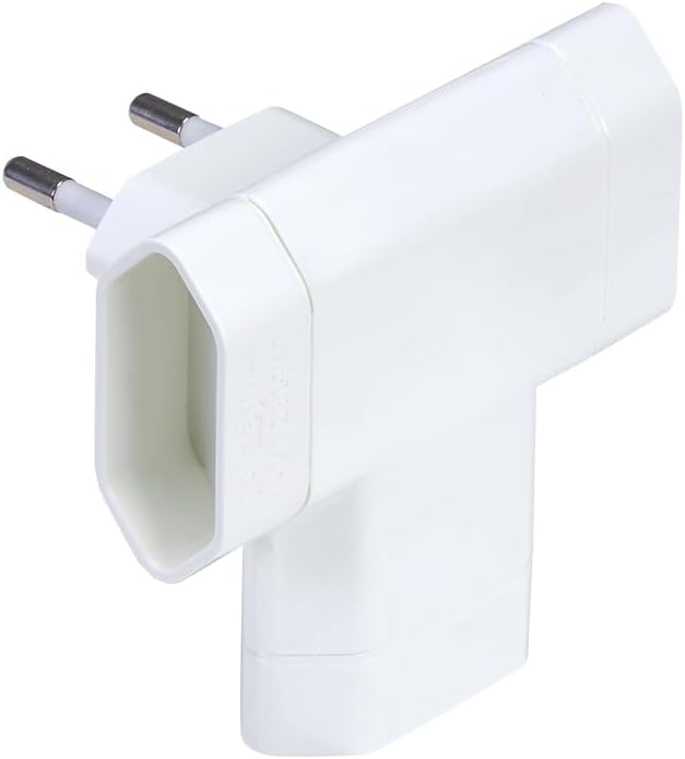 – Adaptador 3 tomadas extra planas laterais 10A (250V, 2500W), ficha MÚLTIPLA compacta para espaços REDUZIDOS, cor branca