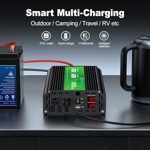 3000W Power Inverter,Peak Power 6000W 12V DC to AC 110V120V,Remote Control with 2AC Outlets and 2.4USB Port,LCD Display for Power Converter,Outdoor Activities,Emergency,Vehicles Truck RV Solar System
