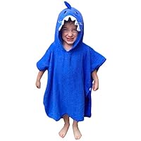 Hudz Kidz Premium Hooded Towel Poncho for Kids & Toddlers, Soft 100% Cotton, Ideal at Bath, Beach, Pool (Blue Shark)