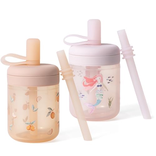 Moonkie Silicone Baby Straw Cup with Lid - Toddler Sippy Cup with