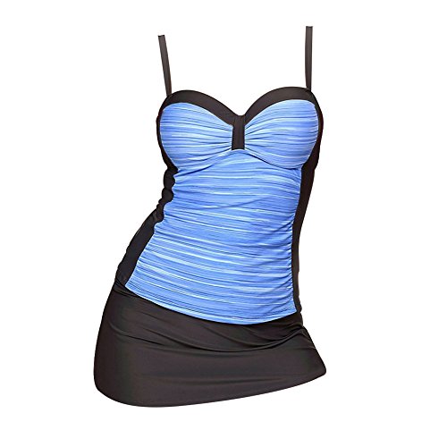 Women's Printed Two Pieces Swimwear Tankini Swimsuits Tankini Set with Panty Skirt (Blue, M)