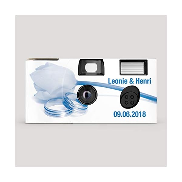 Hochzeitskamera Einwegkamera Tulpe & Ringe blau mit Personalisierung, ISO 400, 27 Aufnahmen, Blitz – Bild 3