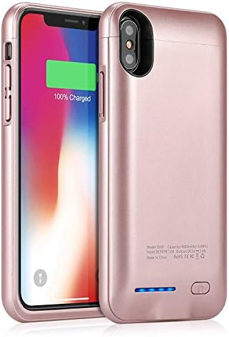 iPhone X Battery Case,4000mAh Battery Pack Charger Case for iPhone X Extended Portable Battery Charging Case with Invisible Metal Plate Build-in, Work with Magnetic Car Mount (Rose Gold)