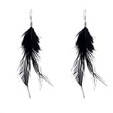 Lureme Bohemian Style Feathers with Small Feather Tassel Dangle Earrings for Women and Girls (02004736) (Black)
