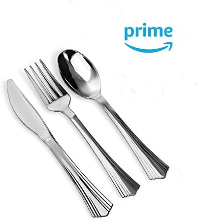 3 Packs of 36 Piece Silver Coated Plastic Heavy Duty Cutlery Disposable Sets
