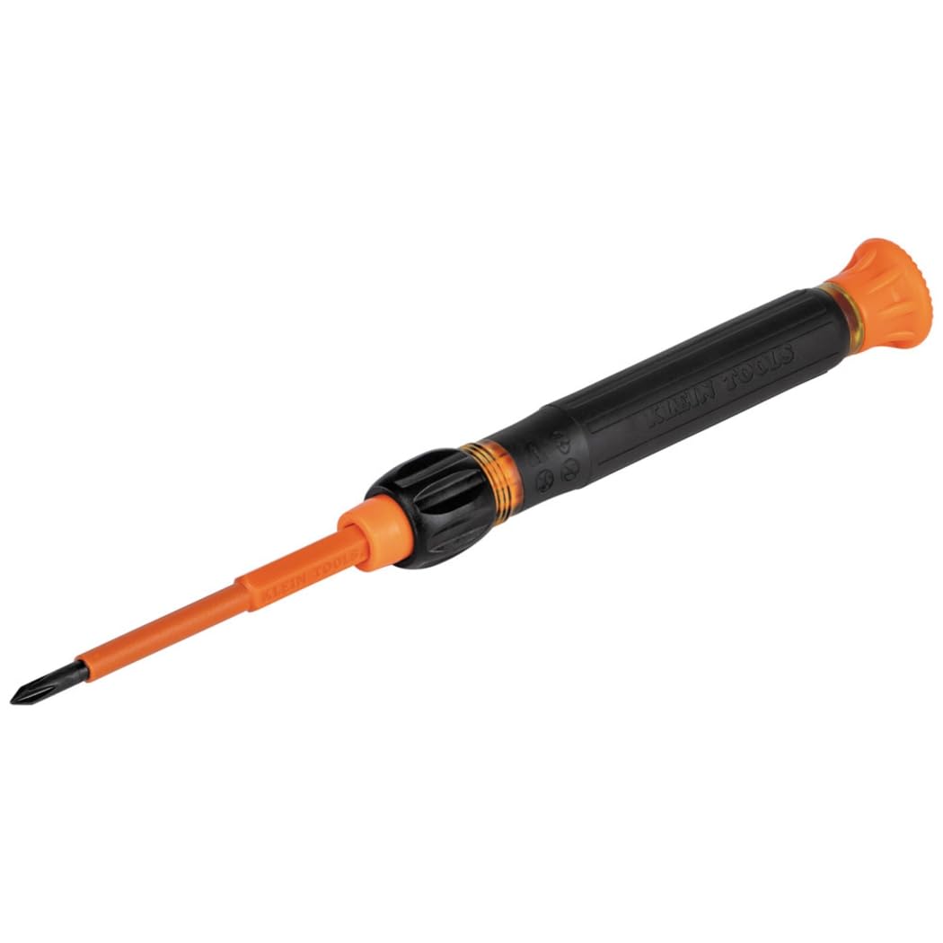 KLEIN TOOLS 32581INS Precision Screwdriver, 2-in-1 Insulated Screwdriver with No. 0 Phillips and 1/8-Inch Slotted Bits