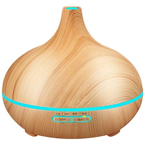VicTsing 300ml Essential Oil Diffusers for Aromatherapy, Up to 10H Use Cool Mist Aroma Diffuser, 4 Timer Setting, BPA-Free, Waterless Auto-Off, 7 Color LED Lights, for home, bedroom-Yellow Wood Grain