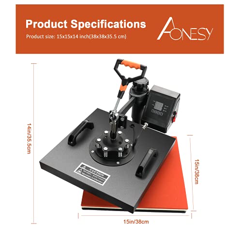 Heat Press Machine, 15x15 Inch 8 in 1 Heat Transfer Machine, 360degree