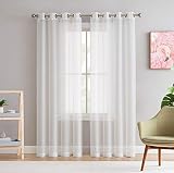 HLC.ME 2 Piece Premium Semi Sheer Voile Window Curtain Grommet Panels for Bedroom (Ivory) - 54 W x 84 L