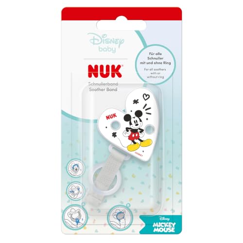 NUK Dummy Clip & Band | for All Soothers | Resilient and Shatter-Proof | Disney Mickey Mouse