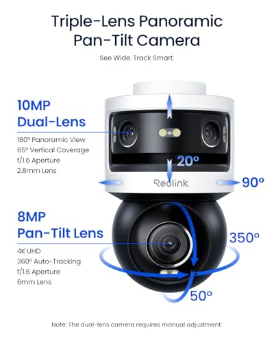 Reolink OMVI 3i WiFi, 10MP+8MP Triple-Lens Panoramic Pan-Tilt Outdoor Security Camera, SyncTrack & Auto Tracking, Dual-Band WiFi 6, Smart AI Detection, Local AI Video Search, No Monthly Fees
