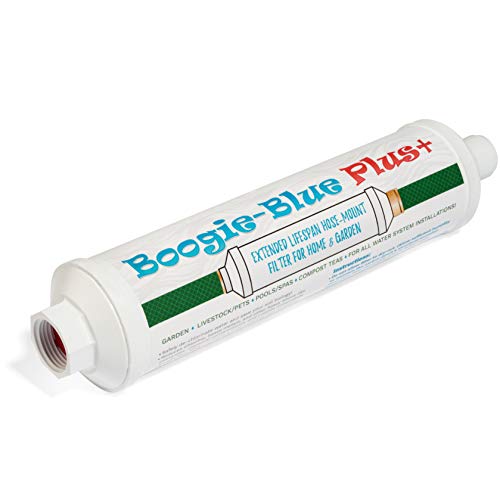 Garden Hose Water Filter for RV and Outdoor use - Removes Chlorine, Chloramines, VOCs, Pesticides/Herbicides Boogie Blue Plus High Capacity Filter - The Organic Gardener's Choice