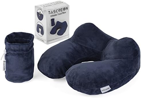 Travel Inflatable Pillow, Ultra Soft Velvet Air Neck Rest with Removable Washable Cover, Reduce Stiff Neck and Sleep Comfortably in Planes, Cars, Buses & Trains, Travel Storage Pouch Included