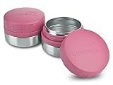 LunchBots Rounds Leak Proof 4 oz. Stainless Snack Container Jar, Set of 2, Pink Lid