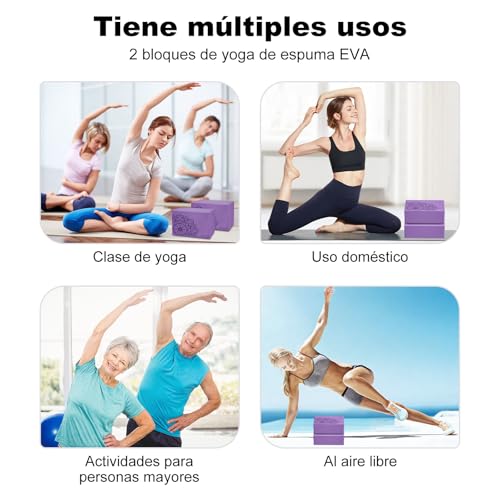 2 Bloques de Yoga Block, Bloques de Espuma EVA con 1 Correa de Yoga, para Bloque de Yoga Suaves, Resistente al Olor y Antideslizante para Yoga, Pilates, Meditación, Apoyar y Profundizar Posturas