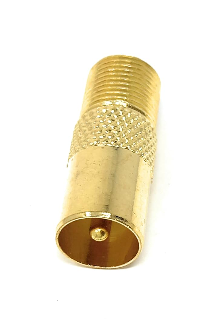 DRUT 1pcs F Type Screw Female Socket to TV RF Male Coax Aerial Antenna Cable Adapter (Gold)