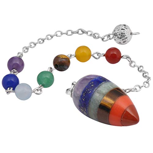 TUMBEELLUWA Healing Crystal Quartz 7 Chakra Pendulum Dowsing Gemstone Divination Reiki Stone,7 Chakra Style 3 - Thumbnail 4