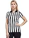 FitsT4 Women's Black & White Stripe Referee Shirt,Zipper Referee Jersey Short Sleeve Ref Tee Shirt for Refs, Waitresses & Costume