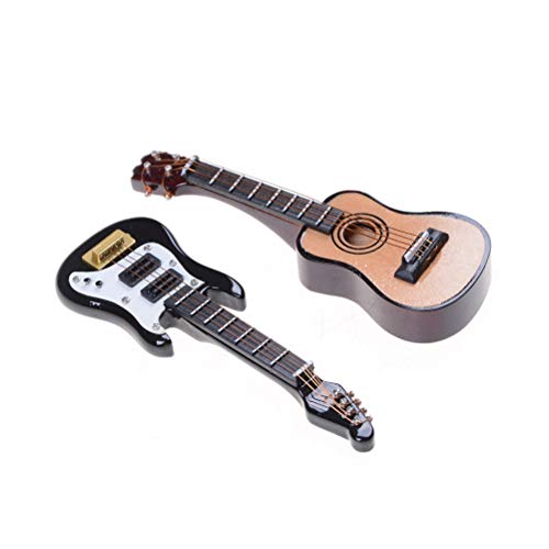 ZAMTAC Fashion Wood Craft Ornaments 1/12 Scale Dollhouse Miniature Guitar Accessories Musical Instrument DIY Part for Home Decor Gift - (Color: 1)