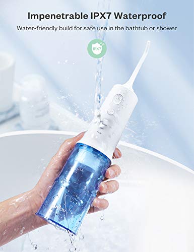Water Flosser Professional Cordless Dental Oral Irrigator 10.8OZ/320ML - Anjou Portable and Rechargeable IPX7 Waterproof 4 Modes Water Flossing with Cleanable Water Tank for Home and Travel, Blue