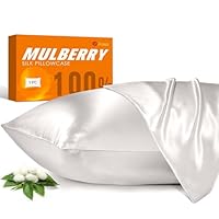 100% Mulberry Silk Pillowcase for Hair and Skin, 22 Momme Pure Natural Silk Pillow Case Both Sided with Zipper, Pillow Cover for Women Mom Men (Ivory White, King 20''×36'', 2 Pack)