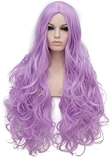OneUstar Women Purple Wavy Wig Long Curly Cosplay Wig for Costume Party Fancy Dress with Wig Cap 31 inch