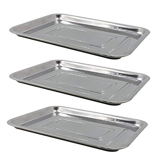 Romlon Tattoo Stainless Steel Tray 3 Pack Stainless Steel Tattoo Trays Medical Dental Tray Piercing Instrument Tool Tray Flat 13.5'' X 10'' for Tattoo Kits Tattoo Supplies