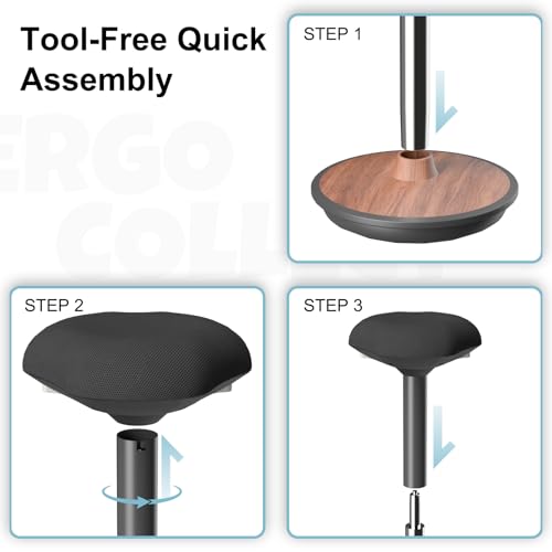 ERGO COLLECT Standing Stool with Rocker Function - Ergonomic Desk Stool Height Adjustable (59-84 cm) & Non-Slip Base, Swivel Chair for Office, Teaching, Home (Dark Walnut)