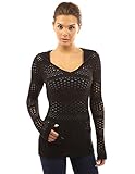 PattyBoutik Women's Hoodie Open Stitch Knit Top (Black M)