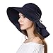 Summer Bill Flap Cap SPF 50 Cotton Sun Golf Hat with Neck Cover Cord Crushable Wide Brim for Women Navy