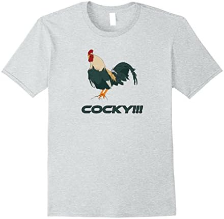 Mens COCKY Giant Rooster Chicken T-Shirt Small Heather Grey