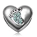 JMQJewelry Heart Christmas Birthstone Baby Love Footprints March Crystal Charm Beads for Bracelets