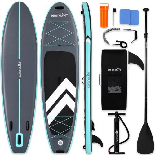 SereneLife Stand Up Paddling Board Aufblasbar, SUP 84cm bis 160kg für Erwachsene – Standup Paddle Board Set mit Paddel, Pumpe, Rucksack