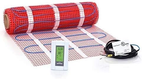 30 sqft HeatTech 240V Electric Tile Radiant Floor Heating Mat Kit for Tile and Stone with OJ Microline Thermostat GFCI-protected, Floor Sensor