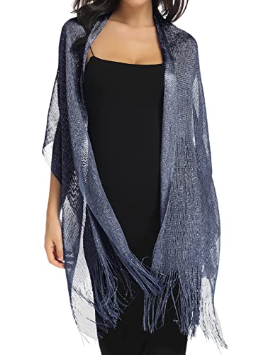 Rheane Shawls and Wraps for Evening Dresses Navy Blue Evening Wraps Shawls and Wraps for Weddings Fall (Navy with Silver Glitter)