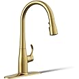 Kohler 597-2MB Simplice Pull Down Kitchen Faucet, 3-Spray Faucet, Kitchen Sink Faucet with Pull Down Sprayer, Vibrant Brushed Moderne Brass