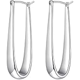 Rectangle U Shaped Teardrop Dangle Big Hoop Earrings for Women 18K Gold Plated Silver Hypoallergenic for Sensitive Ears Geometric Huggie Hoops Fashion Piercing Minimalist Hooped Jewelry Gifts 35mm