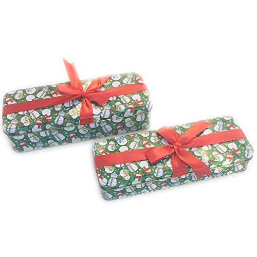 Christmas Cookie Tins With Lids For Gift Giving Empty Candy Treats Ginger Snaps Swap Containers Snack Exchange Boxes Cerebrate a Holiday Goodie Party Favors Set of 2 Cute Rectangular Box w Red Ribbon