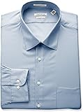 Van Heusen Men's Herringbone Regular Fit Solid Spread Collar Dress Shirt, Blue Cloud, 17