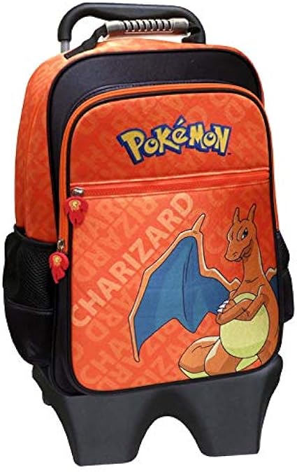 CyP Brands-Pokémon- Mochila juvenil, Adaptable a carro, Trolley, Geo, Material escolar, Backpack, Color negro, Producto Oficial
