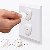Baby Proofing Electrical Outlet Plug Covers BALFER Electric Socket Protector Caps Kit Anti-loose Safety Design ( 24 Covers + 4 Keys, White)